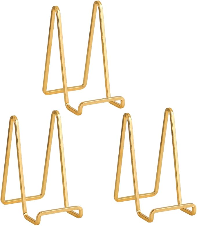 Plate Holder Easel Display Stand - 6 inch Metal Plate Stands for Display - Tabletop Picture Stand - Gold Iron Easels for D...