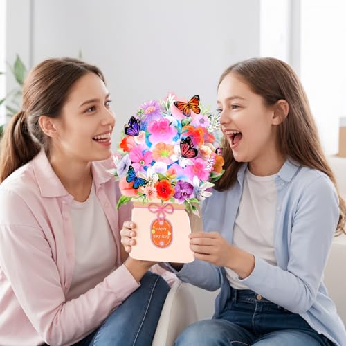 Yinqing Birthday Cards, Light and Music Happy Birthday Card, Lily and Butterflies, 10 Inch Life Sized Forever Flower Bouqu...