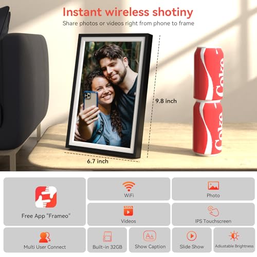 Frameo 10.1 inch Digital Picture Frame, Smart WiFi Digital Photo Frame with 32G Memory, HD Touch Screen, Auto-Rotate, Slid...