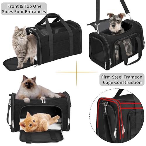Soft-Sided Cat/Dog/Pet Carrier, Collapsible Pets Travel Carriers for Big Cats/Small Dogs with Shoulder Strap & Removable M...