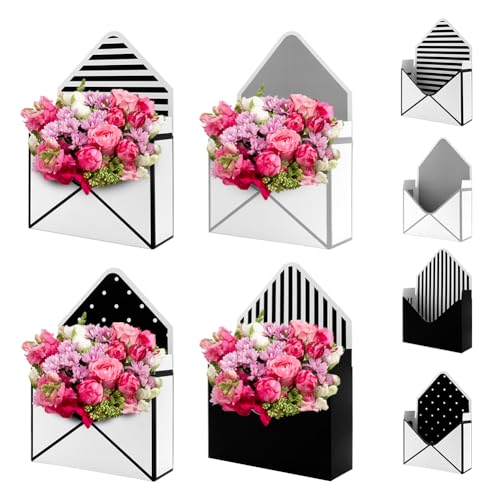 Boerni Florist Bouquet Envelop Box,4 Pack Folding Bouquet Flower Wrapping Boxes Black&White Style Envelope Basket Packagin...