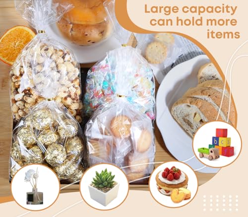 SUREHOME Cellophane Bags, 100 Pack Clear Gift Bag Cellophane Treat Bags with Ties 6x10 Inch Plastic Small Cello Candy Bag ...