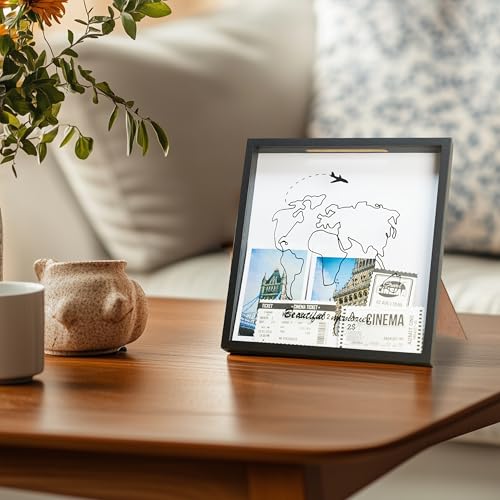 Xuanzuly Adventure Archive Box, Travel Shadow Box with Slot, Shadow Box with Slot, Black and White, Store Memories: Money ...