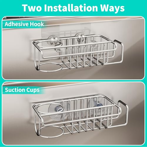 HapiRm 4 in 1 Sink Caddy Sponge Holder, SUS304 Stainless Steel Kitchen Brush Holder and Dish Cloth Hanger, Kitchen Organiz...