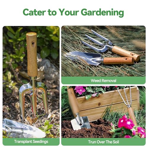 Grenebo Gardening Tools 9-Piece Heavy Duty Garden Hand Tools with Fashion and Durable Garden Tools Organizer Handbag, Rus...