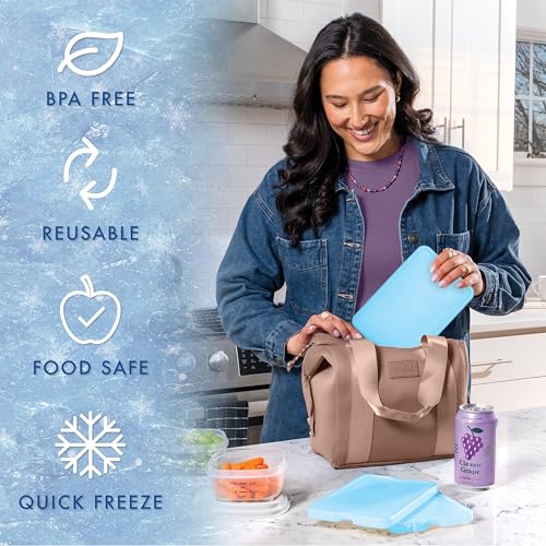 Cool Coolers by Fit & Fresh 4 Pack XL Slim Ice Packs, Quick Freeze Space Saving Reusable Ice Packs for Lunch Boxes or Cool...