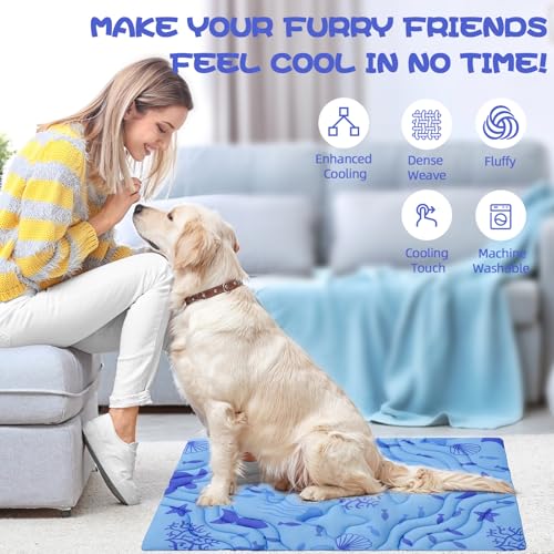 PAWCHIE Summer Dog Cooling Mat, Reversible Self-Cooling Mat for Large Dogs, Washable Pet Ice Cool Pad Blanket, Pet Sleepin...