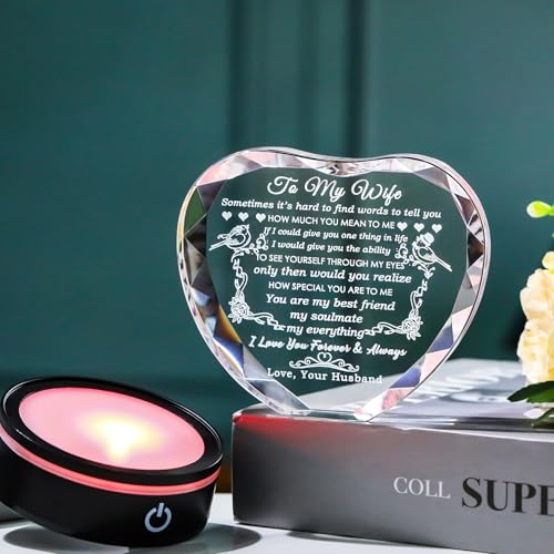 YWHL Gifts for Wife with Colorful LED Base Romantic Wedding Anniversary I Love You Gifts for Her Best Wife Birthday Gift I...