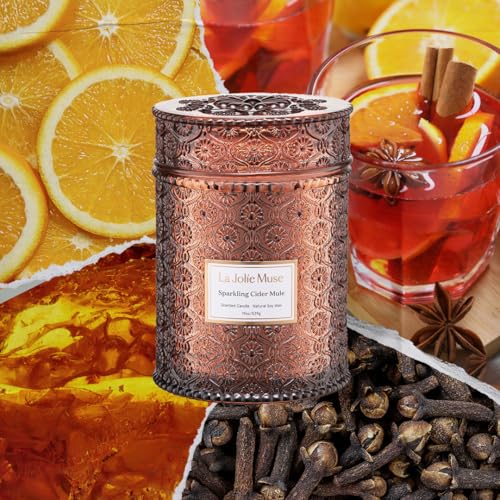LA JOLIE MUSE Sparkling Cider Mule Candle | Apple Cider, Orange & Amber | 19 oz Wooden Wick | 90-Hour Clean Burn | Vibrant...