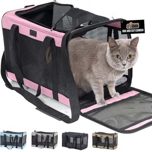 GORILLA GRIP Cat Carrier Travel Bag Up to 15 Lbs, Soft Collapsible Small Dog Carriers, Top and Side Entry Breathable Mesh,...