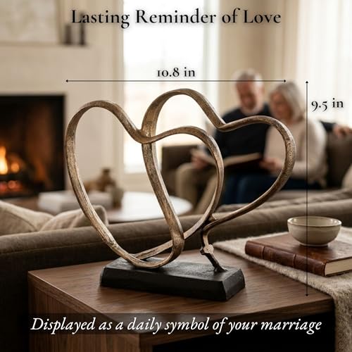 DCAPILLA Wedding Anniversary Couples Gift - Two Hearts and Cross Iron Sculpture, Heart Decoration Gift for Her and Him, 1s...