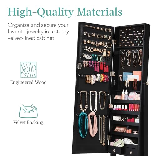 Best Choice Products Freestanding Jewelry Armoire Cabinet, Full Length Standing Mirror, Lockable Makeup Storage Organizer,...
