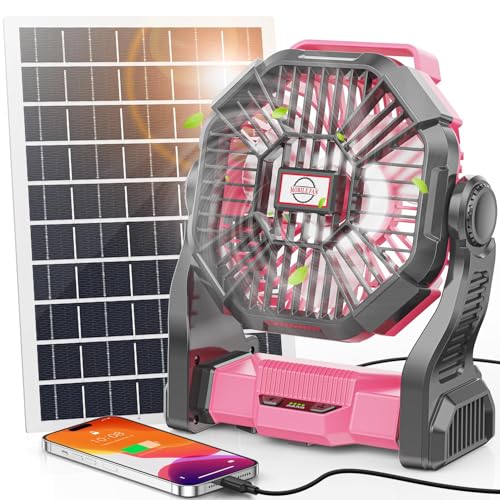 30000mAh Solar Fan with LED Lantern, 10W Solar Panel Rechargeable Battery Powered Camping Fan for Outside, 9 Inch Portable...