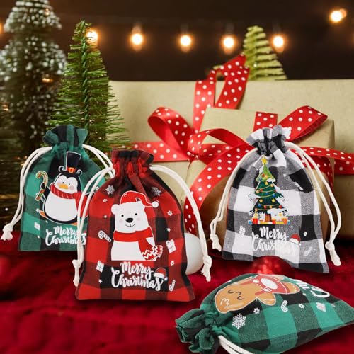 Amariver 24 Pcs Burlap Drawstring Gift Bags - Reusable Linen Pouches for Christmas, Birthday, New Year Parties & More