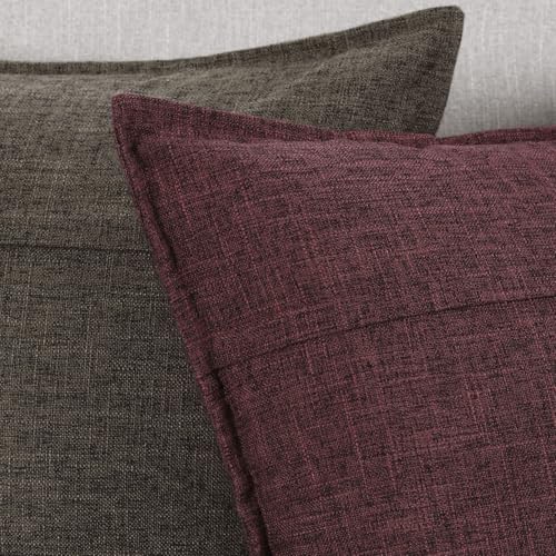 MADIZZ Pack of 2 Decorative Faux Linen Throw Pillow Covers 20x20 Inch Burgundy Natural Soft Boho Farmhouse Couch Throw Pil...
