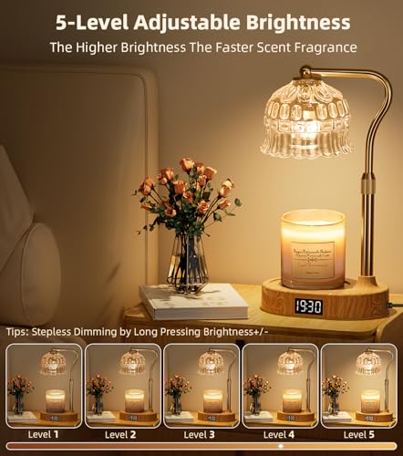 Candle Warmer Lamp with Timer | Adjustable Height & Dimmable | Base Control with GU10 Heating Bulb | Stylish Flameless Wax...