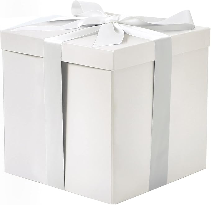 RUSPEPA Medium Birthday Gift Box with Lids, Ribbon and Tissue Paper, Collapsible Gift Box - 1 Pcs, 9x9x9 Inches, White