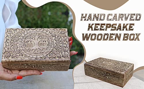 DharmaObjects Large Hand Carved Tree of Life Wooden Box Keepsake Storage Multi Utility 303-T
