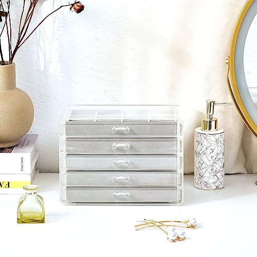 ProCase Earring Holder Organizer Jewelry Box with 5 Drawers, Acrylic Clear Earring Case with Adjustable Velvet Trays for W...