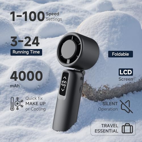 Guirngou Portable Handheld Turbo Fan, 1-100 Gear Wind, Battery Operated, Up to 23 Working Hours, 3 IN 1 Personal Fan with ...