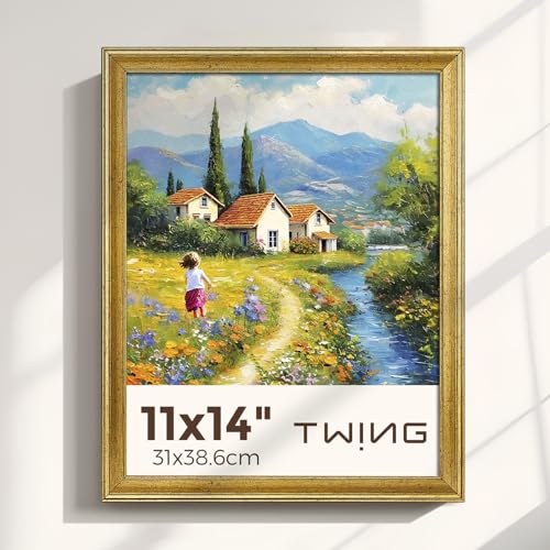 TWING 11x14 Picture Frame,Display Pictures 8x10 with Mat or 11x14 Without Mat,Ornate Picture Frames for Wall Mounting or T...