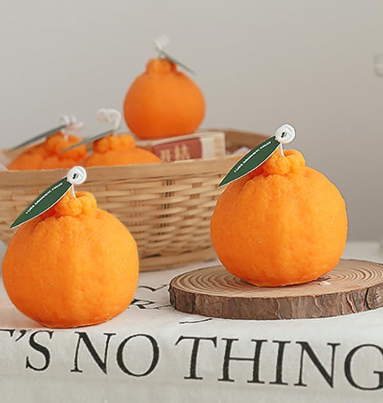 4 Pack Large Orange Shaped Fruit Candles Gift, Vegan Citrus Scented Candles, Spring Summer Mother's Day Farmhouse Table De...