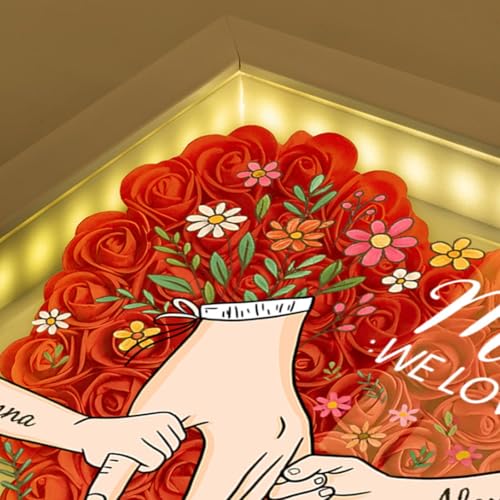 Personalized Mom Flower Shadow Box with Hands & Kids Names, - Customized Rose Frame Gift for Mom Grandma, Unique Mother's ...