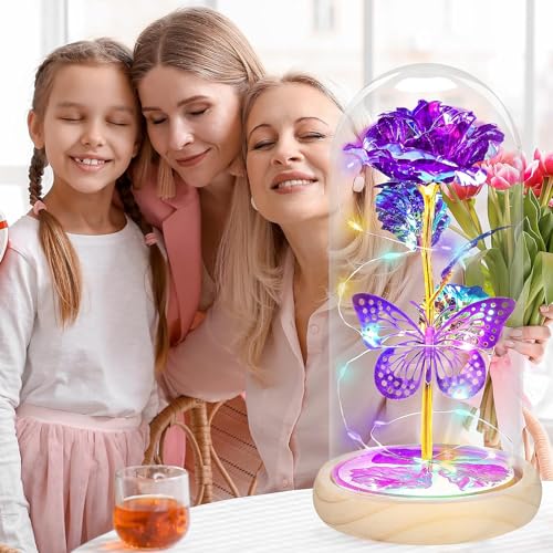 QUNPON Mothers Day Rose Gifts for Mom Flowers Rose Gifts for Women,Birthday Gifts for Women,Purple Butterfly Flowers for M...