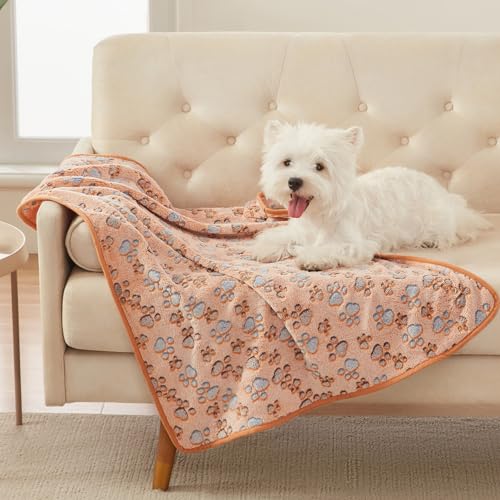 Luciphia 1 Pack 3 Blankets Super Soft Fluffy Premium Fleece Pet Blanket Flannel Throw for Dog Puppy Cat Paw Brown/Pink/Whi...