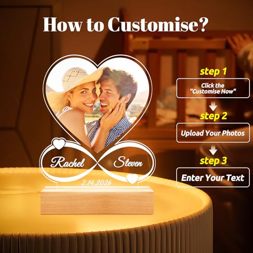 Jkolalin Custom Picture Frames with Photo, Custom Photo Frame with Night Light, Personalized Picture Frame, Personalized A...
