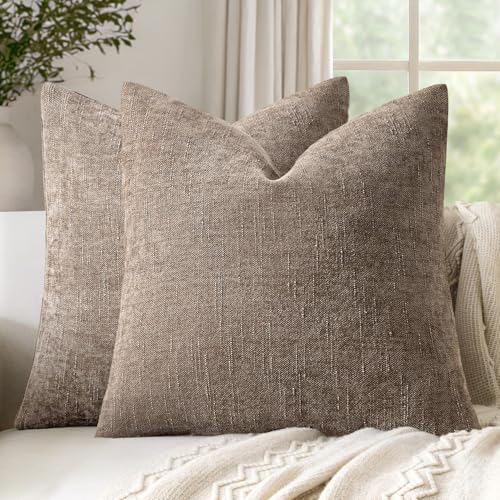 Woaboy Set of 2 Textured Throw Pillow Covers Decorative Soft Accent Square Chenille Pillowcases Neutral Farmhouse Cushions...