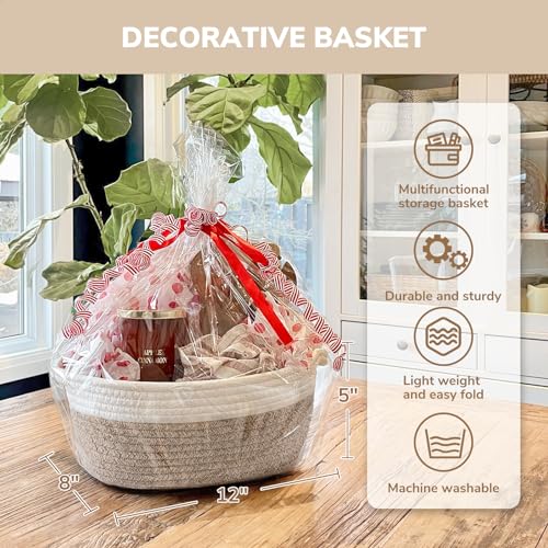 CHICVITA Gift Basket Empty to Fill, Mothers Day Basket, Small Basket with Bags & Ribbon, Dog Toy Storage, 12"x 8"x 5", Brown