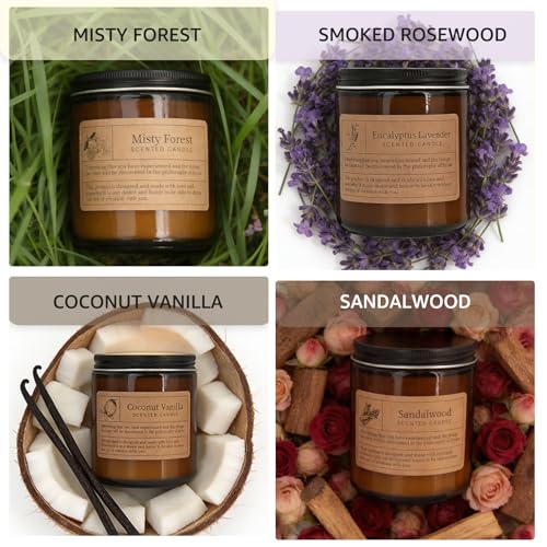 Manly Scented Candles Gift Set - 4 Pack Soy Wax Candles for Men, Aromatherapy Candles with Lavender/Vanilla/Forest/Rose Sc...