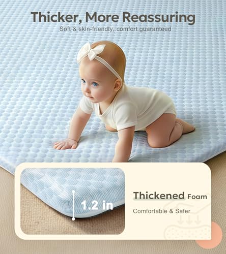 Mallify 1.3" Thick Baby Play Mat for Floor, 50''x50'' Cooling Mat with Dual Surface Removable Cover, Soft Velvet Playpen M...