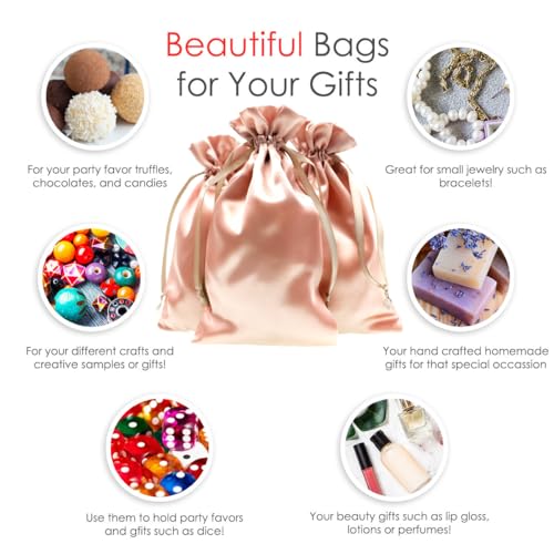 Knitial 50 Pack 5" x 8" Rose Gold Satin Gift Bags with Drawstring, Jewelry Pouches, Wedding Favor Bags for Baby Shower Bir...