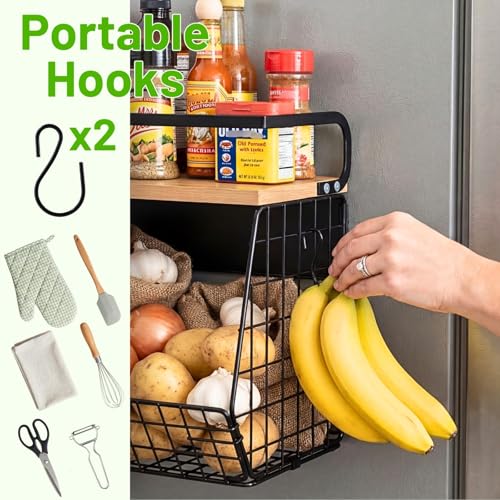Ofiray-home Magnetic Shelf for Fridge with Wood Lid, Fruit Potato and Onion Storage Bins, Pantry Organizers & Storage, Lar...