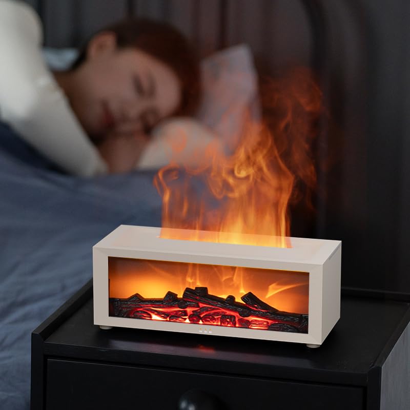 Essential Oil Diffuser, Fireplace Flame Oil Diffuser - Aromatherapy Aroma Humidifier, Upgrade 7 Colors Noiseless Remote Co...