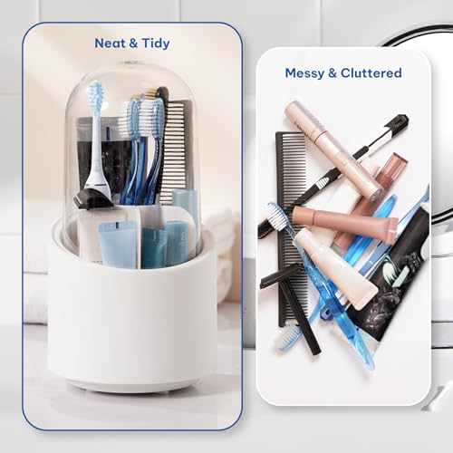 Toothbrush Holder with Cover, Dustproof Toothbrush Holder for Bathroom Sink, Vanity and Bathroom Storage Organizer, Rotati...
