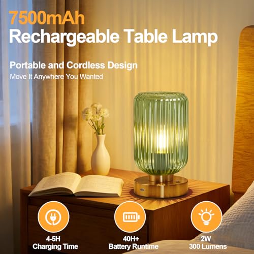 LightRound Cordless Table Lamp for Bedroom, 7500mAh Rechargeable Battery Operated Lamp, Modern Touch Dimmable Wireless Lam...
