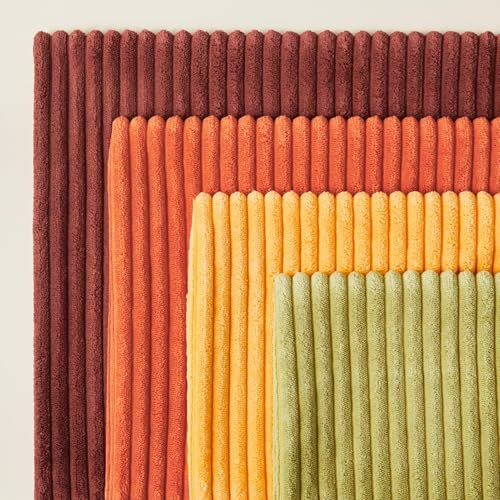 Topfinel Fall Burnt Orange Decorative Throw Pillows Covers 18x18 Inch Set of 4,Yellow Green Gradient Series Corduroy Strip...