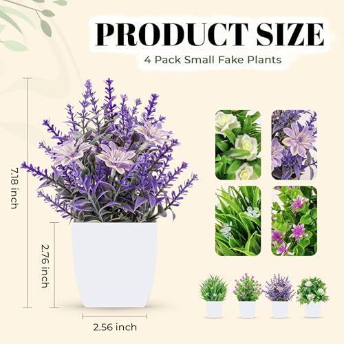 Der Rose 4 Pack Small Fake Flowers Plants Spring Decorations for Centerpiece Table Decorations Desk Home Bathroom Office D...