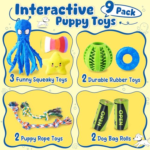 KIPRITII 9-Pack Interactive Puppy Dog Toys for Small Dogs No-Stuffing Squeaky Octopus-Shaped Toy, Cute Plush & Engaging Ch...