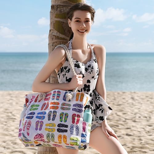 Clothirily Large Beach Bag for Women, Waterproof Sandproof Pool Bag with Zipper, Swim Pool Beach Tote Bag for Travel Vacation
