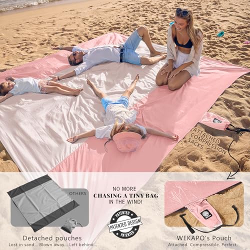 WEKAPO Beach Blanket Sandproof Waterproof, Extra Large Beach Mat, Oversized & Compact Sand Free, Quick Drying Beach Essent...