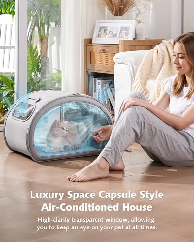 Pecute Cat Cooling House, with Cooling Mat for Small Dogs, Indoor Cat Bed with Insulation and 6 Built-in ice Packs, Foldab...
