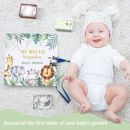 Beeveer Baby Keepsake Box Newborn Memory Organizer with 9 Labeled Compartments First Keepsake Book Gift Box for Pregnancy ...