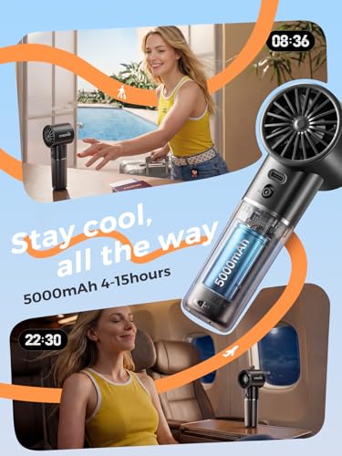 Cheerair Handheld Portable Fan, 6-Speed Powerful Mini Personal Fan, Rechargeable 5000mAh Battery with Up to 15 Hours Runti...