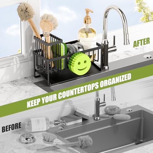 MURLONG Kitchen Sink Organizer,Sink Caddy Organizer with Removable Brush Holder,Self-Draining Countertop Organizers and St...