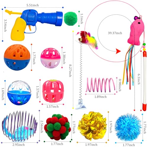 HerMia 84 Pcs Cat Toys Set for Indoor Cats, Interactive Kitten Toys with Plush Balls Launcher & Teaser Wand, Includes Crin...