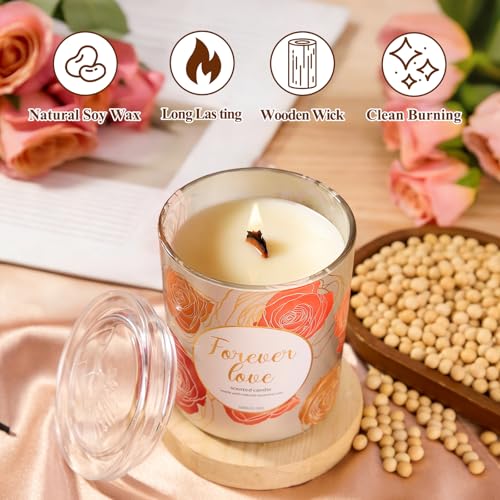 2 Pack Wood Wick Soy Wax Candle Gift Set for Women, Rose & Peony and Vanilla Amber, 11.3 Oz Each, Individually Boxed
